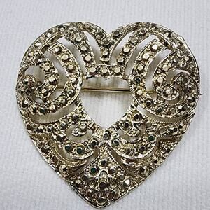 Open Heart Brooch Intricate Swirling Filigree Textured Surface Vintage 1980s